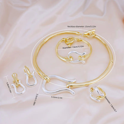 Fashion Jewelry Sets For Women Gold Color Choker Necklace Earrings Bracelets Ring Wedding Set Party Accessories
