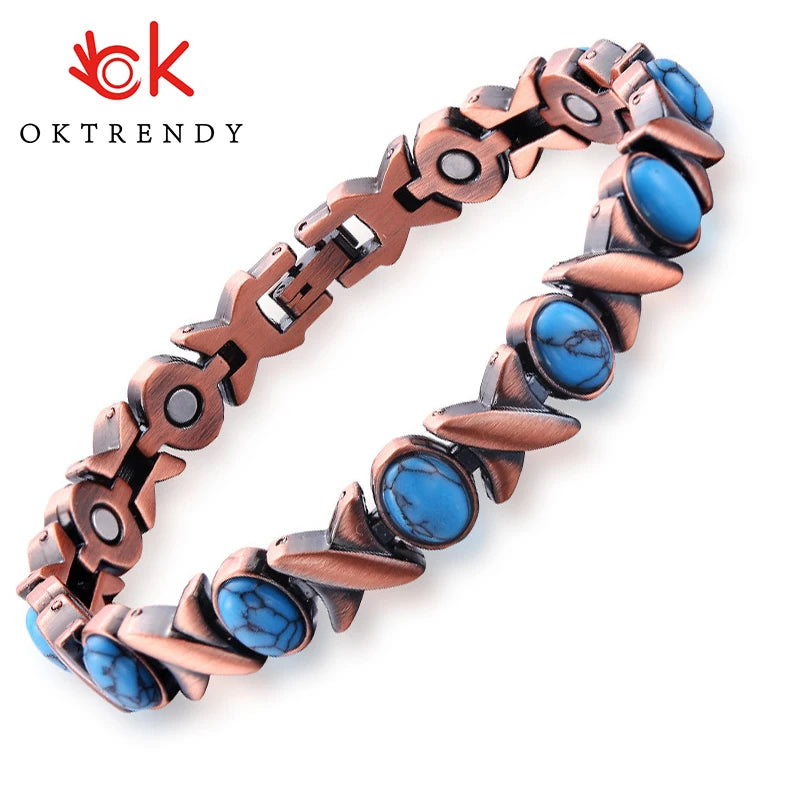 Copper Bracelet for Women for Arthritis and Joint Solid Metal Magnetic Therapy Bangle With Chain Link Health Energy Jewelry