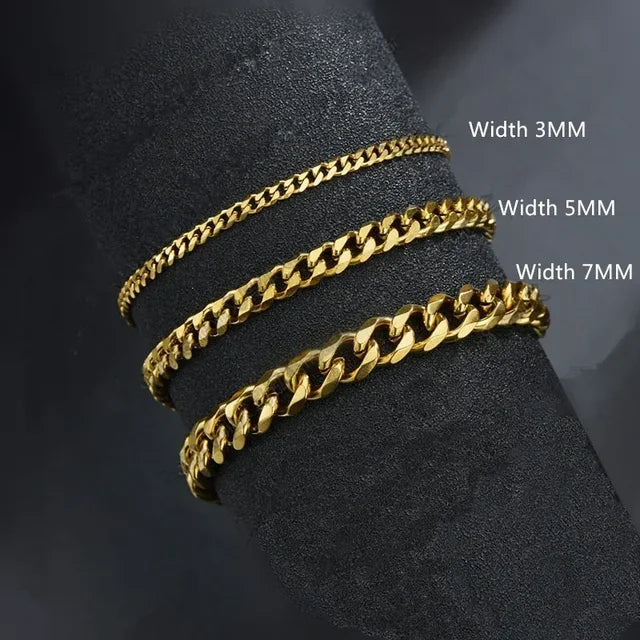 3/5/7mm Men Bracelets Stainless Steel Chain Bracelets Chunky Cuban Silver Color Link Chain Classic Punk Heavy Male Jewelry Gifts