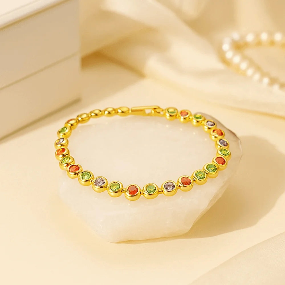 Jewelry Shiny Zirconia Bracelet Handmade Ornaments Luxury Gold Color Bangle Unique High-end Round Shape Cuff Bracelet