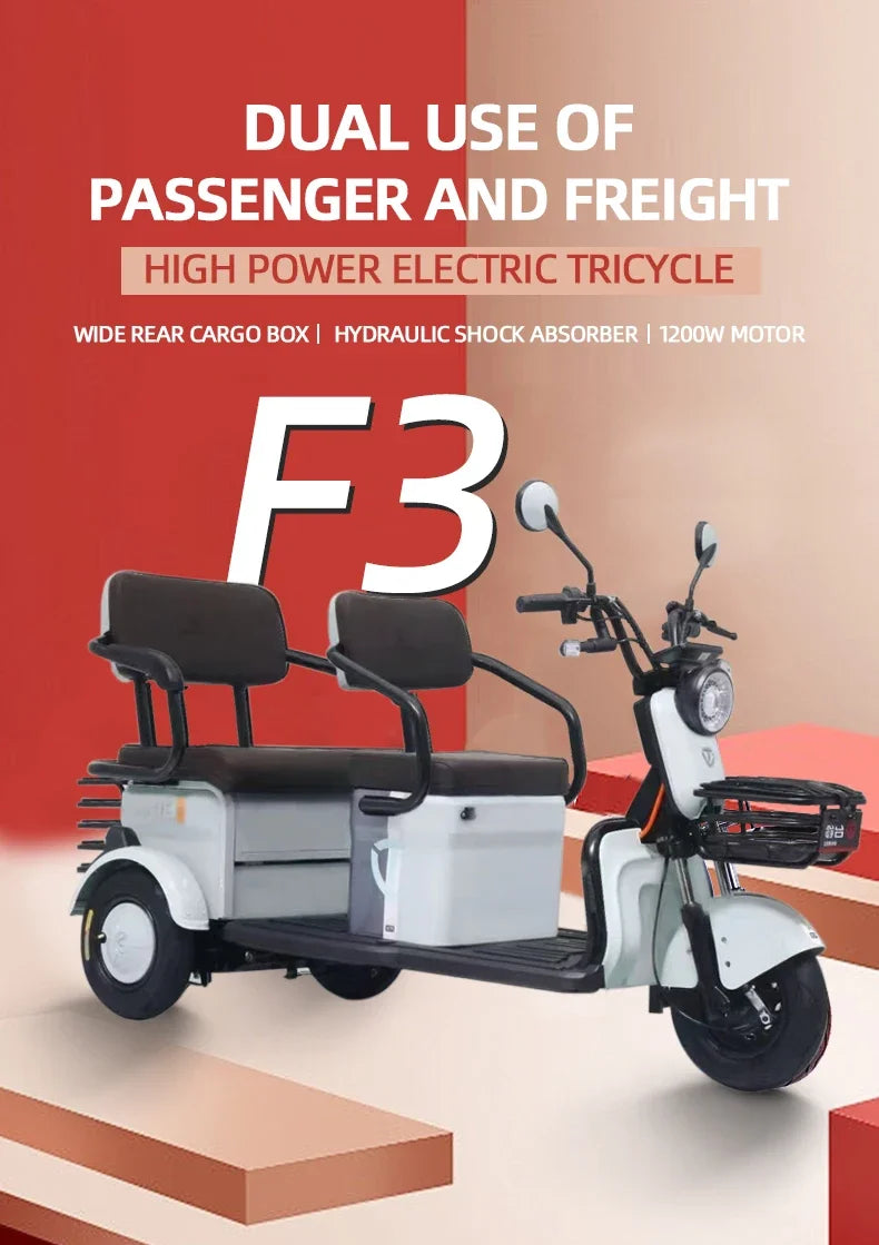 New Electric Tricycle Adult  Agricultural Double Row Electric Tricycle with 3 Wheel