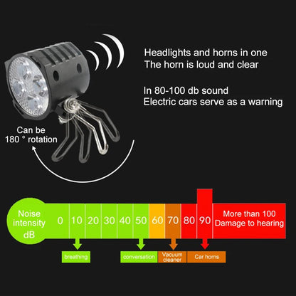 NEW E-Bike 12V 24V 36V 48V 60V 72V Electric Bicycle Light with Horn Waterproof IPX4 Headlight Horn Set Front Headlight Horn Set