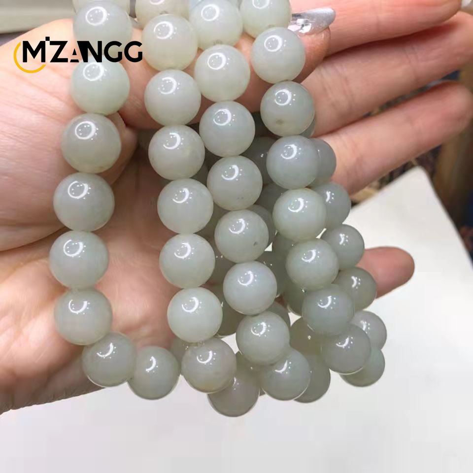 Natural Jadeite Bracelet Jadeite Bangle Men Women Healing Jewelry Burma Jades Round Beads Elastic Beaded Bracelets