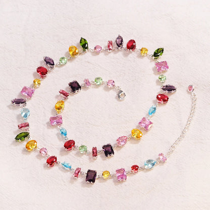 18K Golden Plated New Luxury Colourful Crystal Zircon Necklace For Women Fashion Party Jewelry Accessories Ladies Jewellery