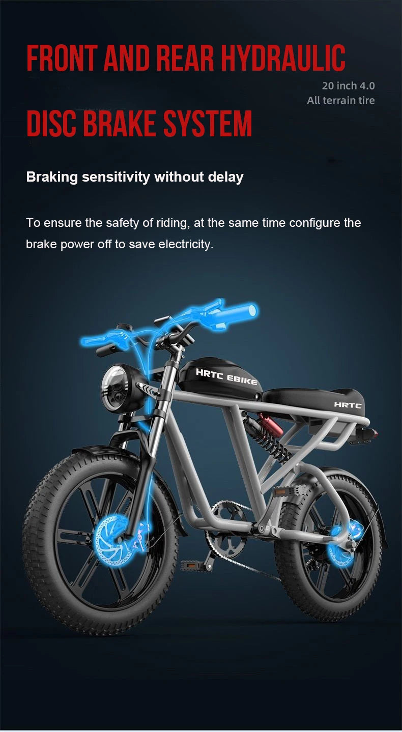 Electric Retro Motorcycle with Soft Tail, High Power Motor, Off-Road Motorbike, Off-road Bicycle, 20 Super Ebike, 48V, 1500W