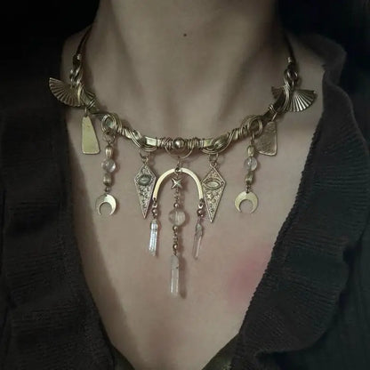 Glamorous Choker with Vintage Appeal; Red Crystal Moon Geometric Pendant Design; Women's Daily, Prom, Date Night Jewellery.