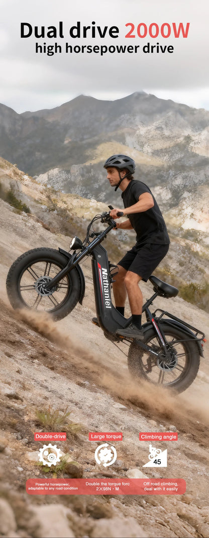 Nathaniel SYR08 2000W Dual Motor E-Bike,20*4.0 Fat Tire,20AH Detachable battery,Speed 50+,Daily commuting, Adult Electric Bike