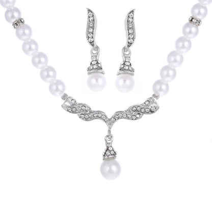 Elegant Necklace Earrings Women Fashion Jewelry Set Faux Pearl Bridal Wedding Alloy Party Studs Necklace Earrings Set