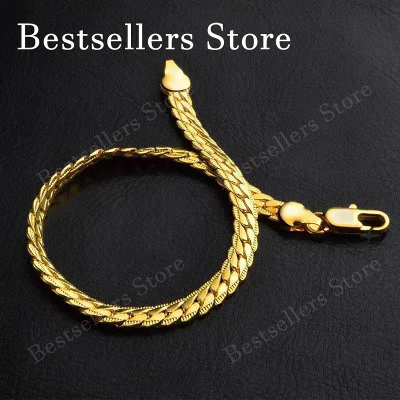 925 Sterling Silver, 18K Gold, 5mm Embossed Bracelet - Fashionable for Men and Women, Charming, Wedding Gifts and Jewelry