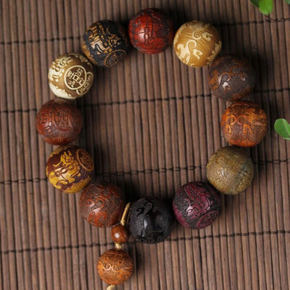 20mm Handmade Wood Carved Beaded Bracelet With Pendant For Men And Women Jewelry Gift