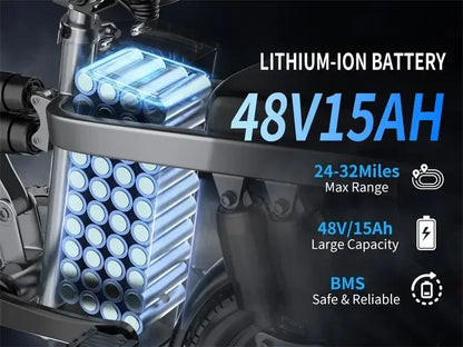 E-bike, multiple configuration options 400W motor 48V 30AH capacity, worry-free, safe and comfortable electric bicycle