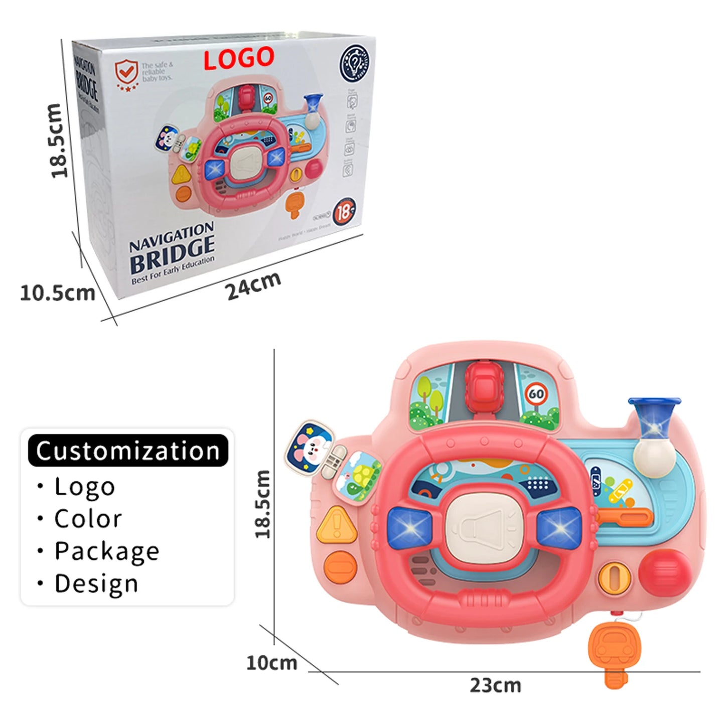 Baby Electric Steering Wheel for Car Seats and Stroller Simulate Driving Vocal Toys Educational Toys for 18M+ Toddlers Gifts