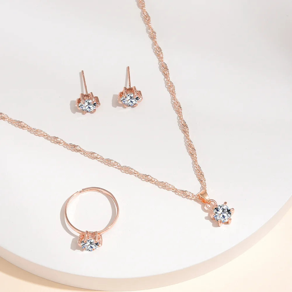 5Pcs Elegant Crystal Jewelry Set Zirconia Ring Necklace Bracelet Earrings Simple Set Jewelry Fashion Versatile Trendy Jewelry