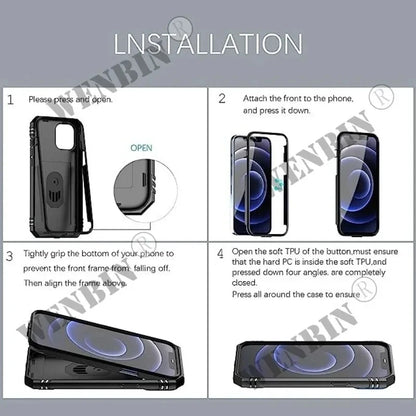 Case For iPhone 17 16 16e 15 14 13 12 11 Pro Max Plus Mini XS XR 8 Plus 8 7 SE Heavy Duty with Camera 360 Degree Kickstand Cover