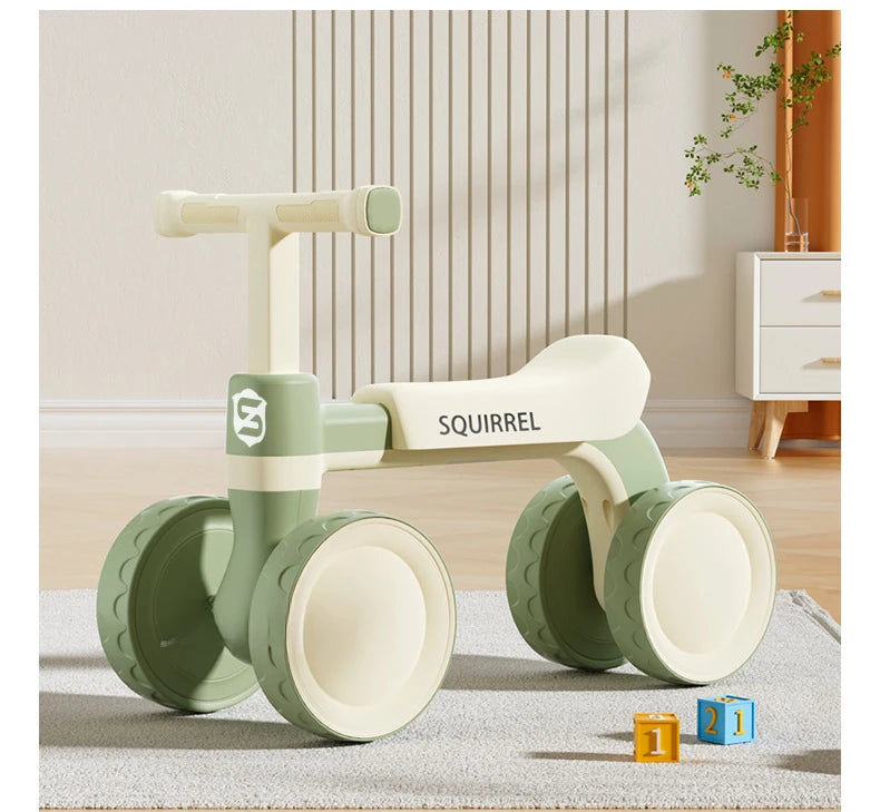 Baby Balance Bike 4-Wheel Walker with No Pedal First Toddler Outdoor Ride-On Toy Kids Birthday Gift for 1-3 Year Olds