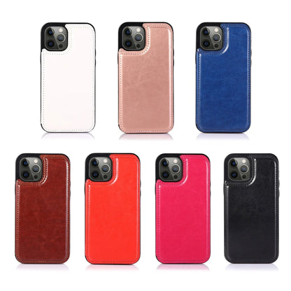 Wallet Double Button With Card Slot Stand Flip Leather Case For iPhone 16e 16 Pro Max 15 Plus 14 13 12 Mini 11 SE3 SE2 X XR 8 7
