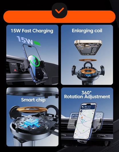 Wireless 15W Car Charger Air Vent Phone Holder 360 Ritation AdjustmentSuper Fast Charging Station for iPhone 16 15 14 13 12