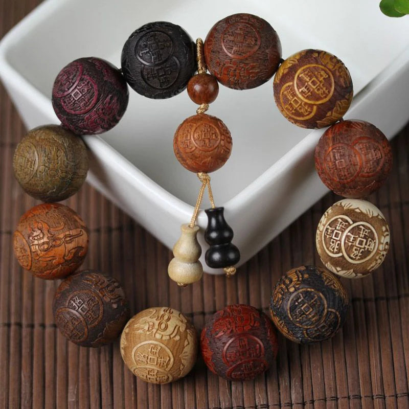 Classic 20mm Handmade Wood Carved Beaded Bracelet With Pendant For Men And Women Jewelry Gift