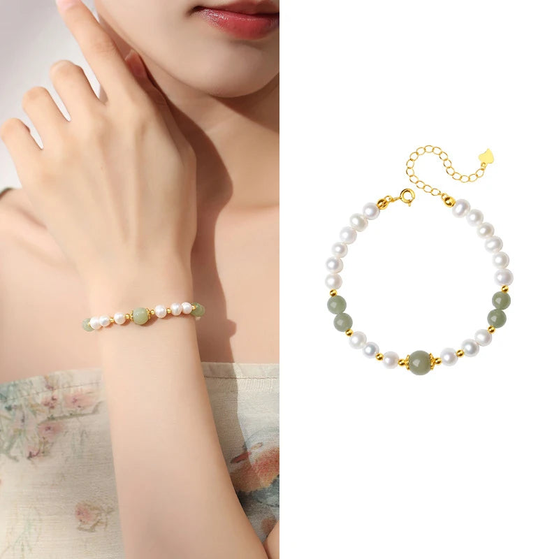 Jades Jewelry For Wedding Women Girlfriend Christmas Gifts Agates Elastic Bangle Bracelets Green Stone Beads Bracelet Crystal