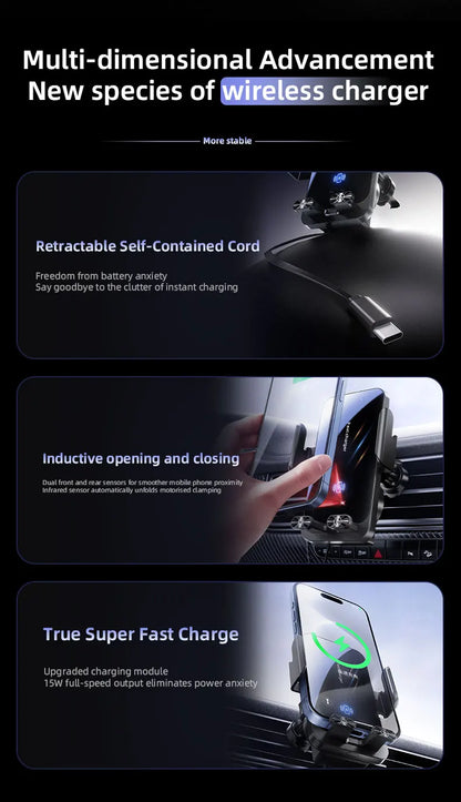 Magnetic Charger 15W Wireless Car Phone Holder with Cable Fast Charging Infrared Sensing Car Mount for iPhone Android