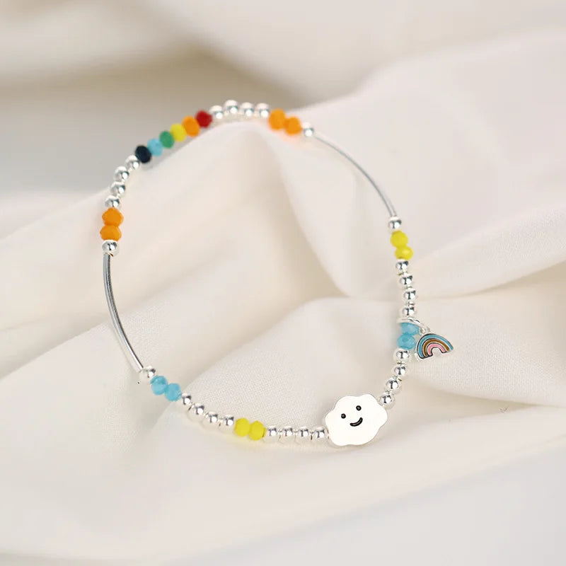 925 Sterling Silver Bracelet Wholesale Colored Hand Beads Smiling Face Rainbow Cloud Love Little Bear Beads Handicraft Gift