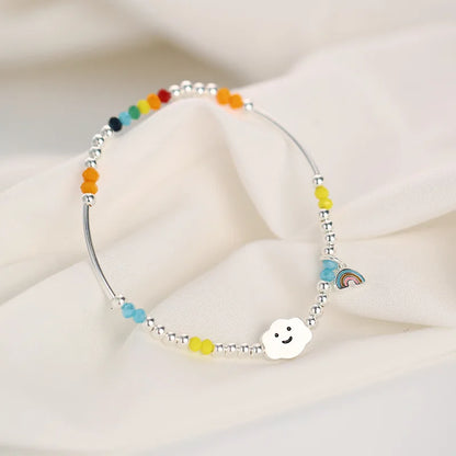 925 Sterling Silver Bracelet Wholesale Colored Hand Beads Smiling Face Rainbow Cloud Love Little Bear Beads Handicraft Gift