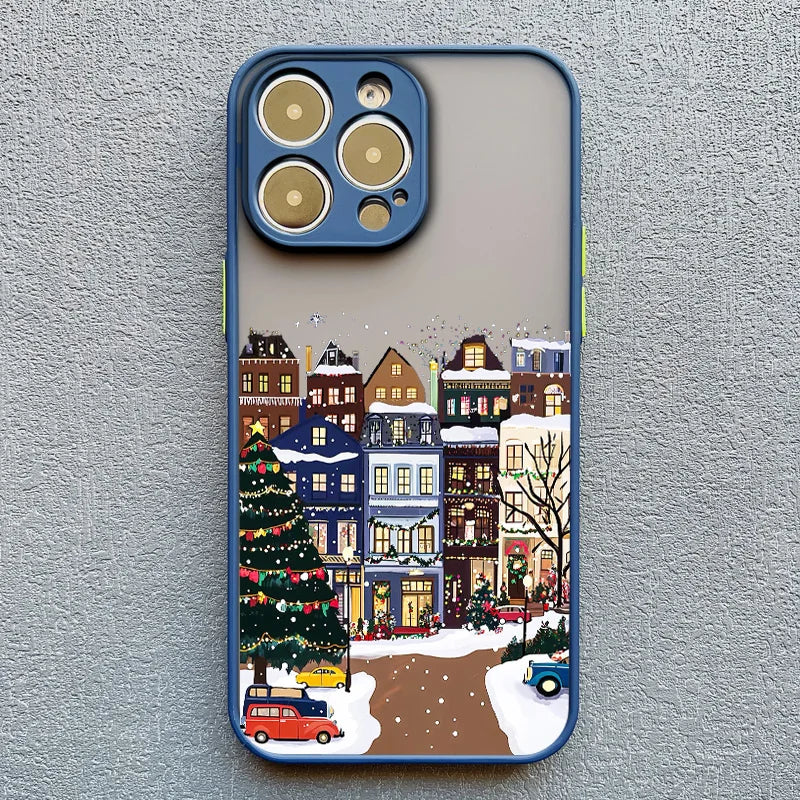 Rural Building Snow Scenery Phone Case For iPhone 16 15 Pro Max Plus 14 13 Pro Max 12 Mini 11 XS X XR 7 8 Plus Shockproof Covers