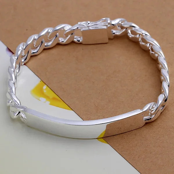 Charm 925 Sterling Silver Bracelet Design Noble Pretty Solid 10MM for Mens Women Chain Jewelry Fashion Geometric