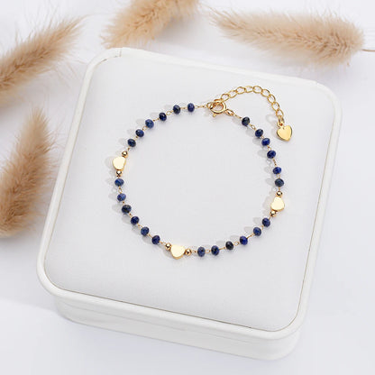 Natural Stone Bracelet on Hand for Women Fashion Jewelry  Handwork Chain Bangle  Heart Design