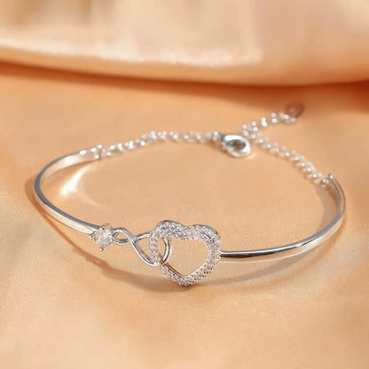 ‌Heart Bracelet with Extender Chain, Women Fashion Alloy Gold Plated Jewelry‌