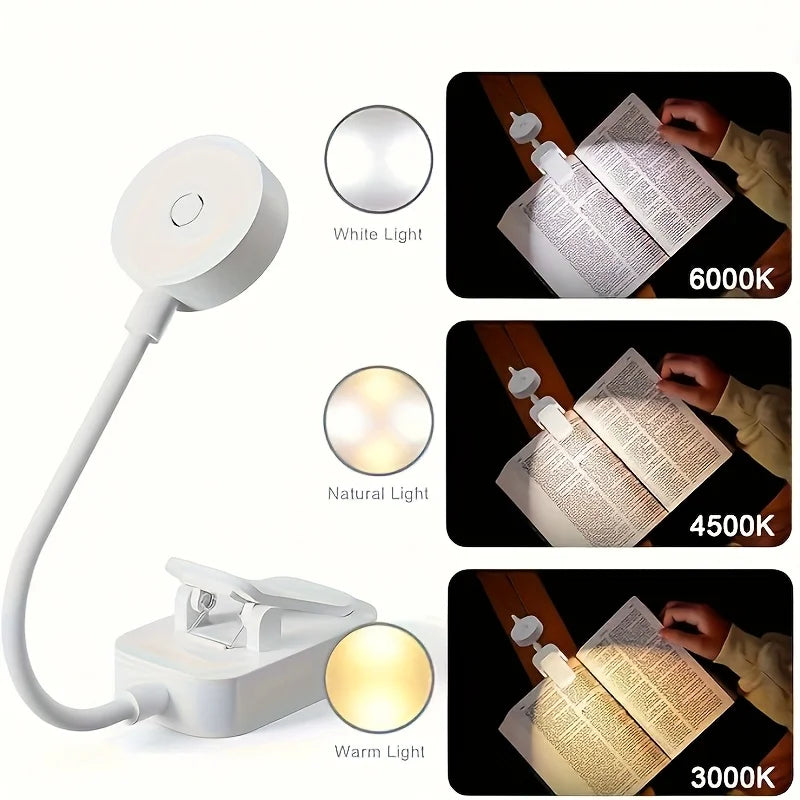 Folding Mini Clip Book Lamp USB Rechargeable LED Night Light 3 Modes Eye Protection Stepless Dimmable Flexible Bedroom Reading