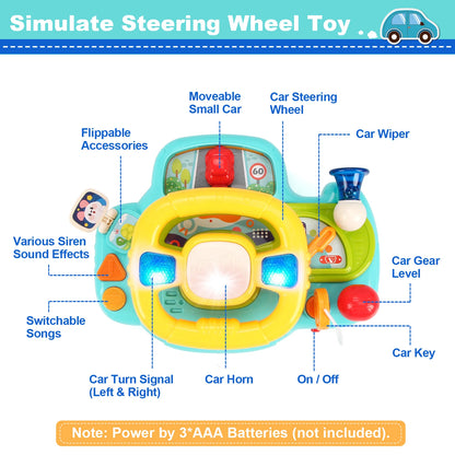 Baby Electric Steering Wheel for Car Seats and Stroller Simulate Driving Vocal Toys Educational Toys for 18M+ Toddlers Gifts