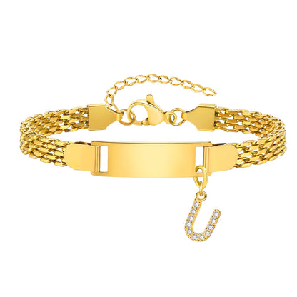 Personalized Engrave ID Name Custom Bracelet for Women Girl, Initial A-Z Letter Alphabet Pendant Stainless Steel Jewelry Gift