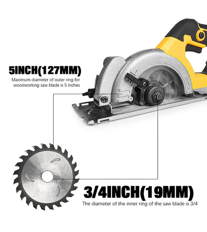 Electric Goddess 5in Brushless Electric Circular Saw ﻿For Dewalt 20V Battery ﻿Cordless 1000W Handheld Woodwork Saw Power Tool ﻿