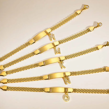 Personalized Engrave ID Name Custom Bracelet for Women Girl, Initial A-Z Letter Alphabet Pendant Stainless Steel Jewelry Gift