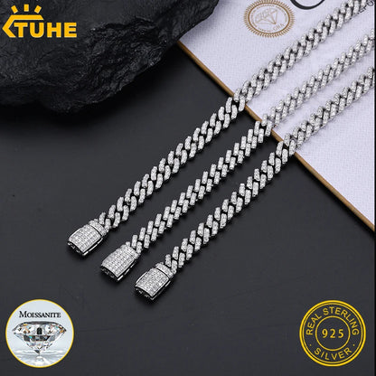 TUHE Unisex VVS1 D Color Moissanite 6mm Cuban Chain Bracelet  S925 Silver For Men Hip Hop Jewelry