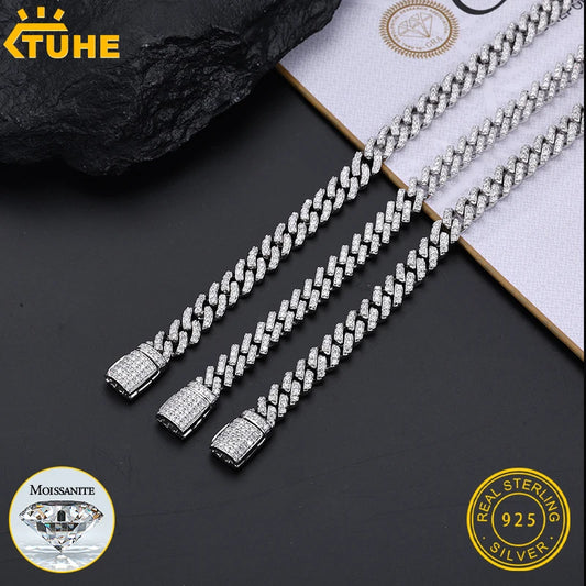 TUHE Unisex VVS1 D Color Moissanite 6mm Cuban Chain Bracelet  S925 Silver For Men Hip Hop Jewelry