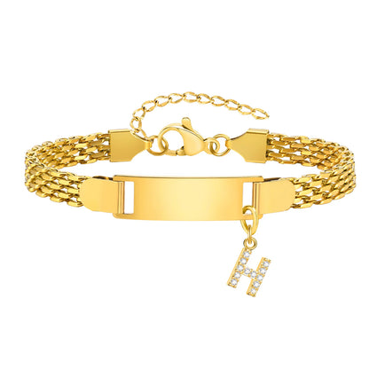 Personalized Engrave ID Name Custom Bracelet for Women Girl, Initial A-Z Letter Alphabet Pendant Stainless Steel Jewelry Gift