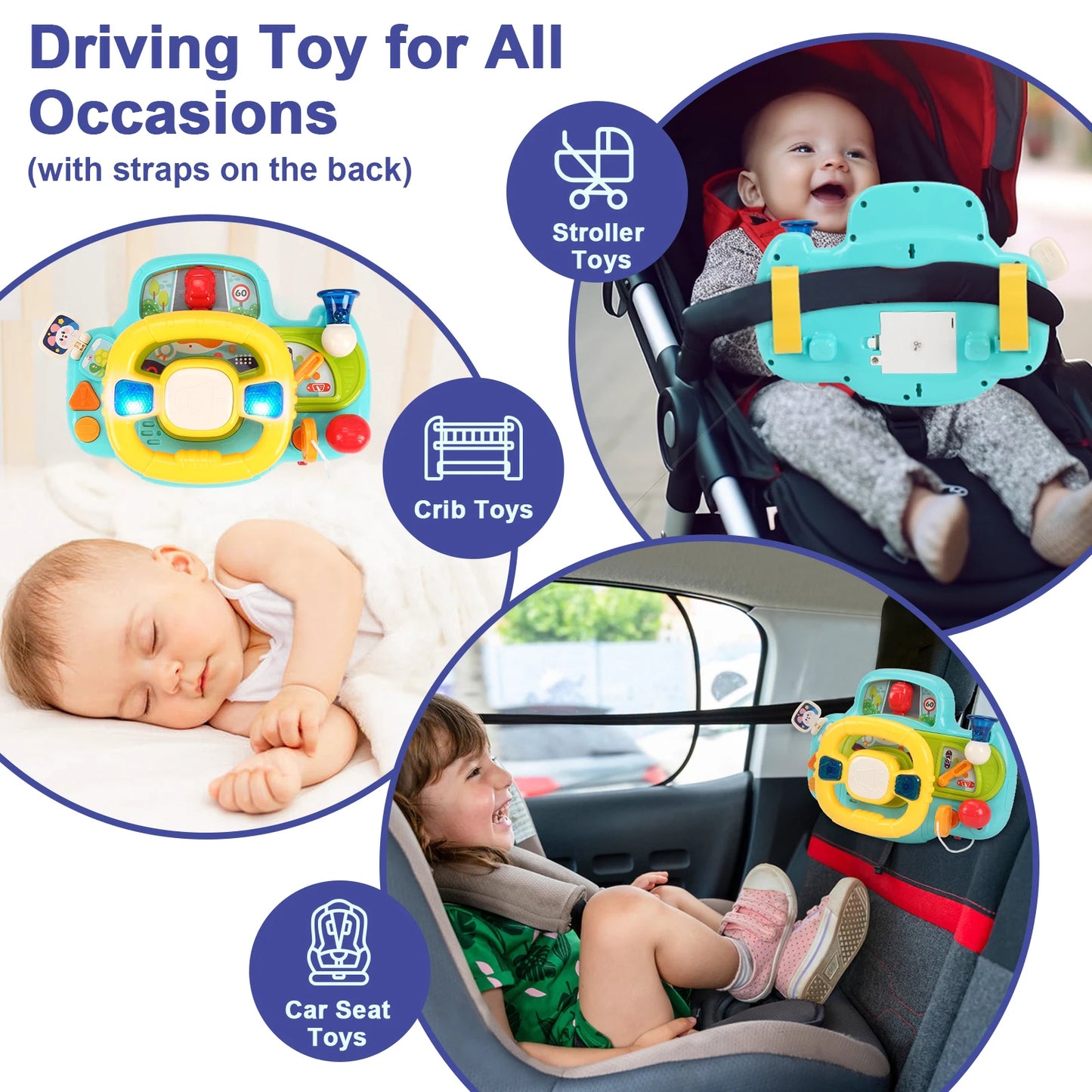 Baby Electric Steering Wheel for Car Seats and Stroller Simulate Driving Vocal Toys Educational Toys for 18M+ Toddlers Gifts