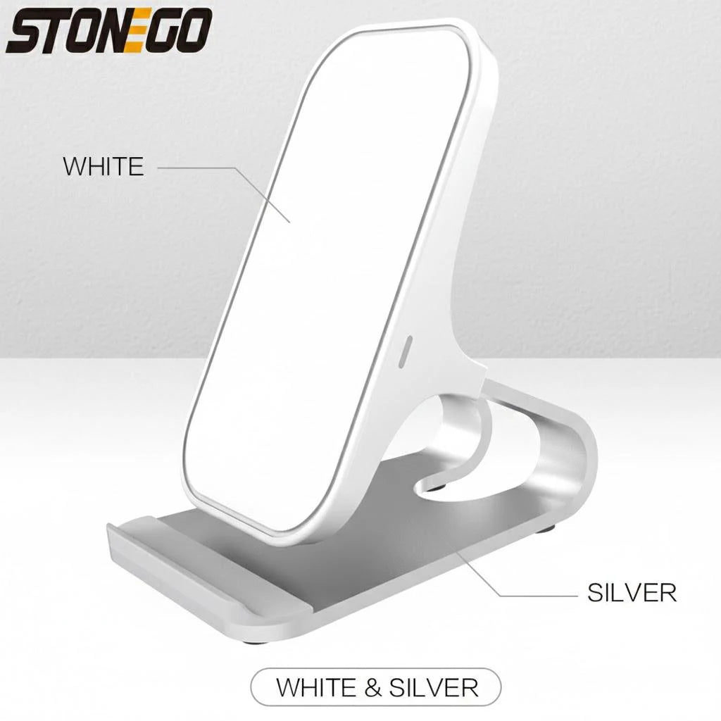 10W Qi Fast Wireless Charger Mount 2 Coils Anti-Slip Rubber Case Friendly Type-C Input Pad