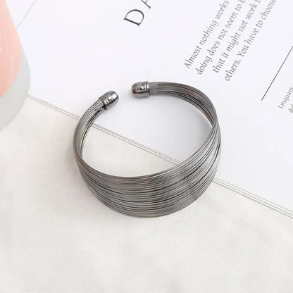 Wide Metal Bracelet Multilayer Wires Open Adjustable Cuff Bangles for Women Fashion Personality Luxury Jewelry Accessories Gift