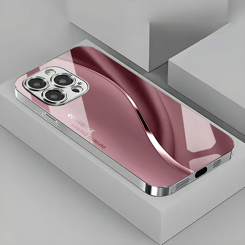 Gradient Minimalist Curve Electroplated Phone Case For iPhone 17 16 15 14 13 12 11 Pro Max Plus 16E 17 Air Tempered Glass Cover