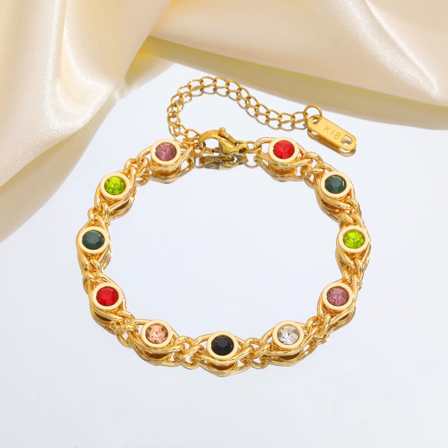 Colorful Zircon Bracelet for Women, 18k Gold Plated Birthstone Bangle, Waterproof Chain Jewelry