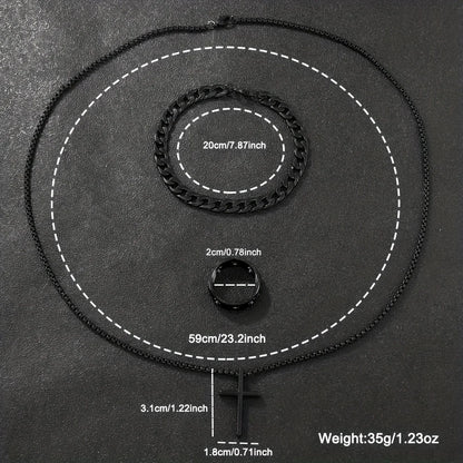 Men's 3pcs Fashion Alloy Jewelry Set - Cross Pendant Necklace,