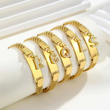 Personalized Engrave ID Name Custom Bracelet for Women Girl, Initial A-Z Letter Alphabet Pendant Stainless Steel Jewelry Gift