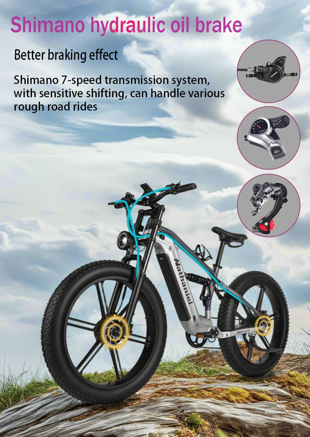 Nathaniel SYR09 adult electric bike, Dual motor 2000W,26*4.0Fat tires,48V20Ah,55KM/H, All terrain off-road E-bike