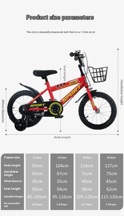 New children's bicycle models for boys and girls, suitable for ages 2-10 and 12-16 inch baby strollers.