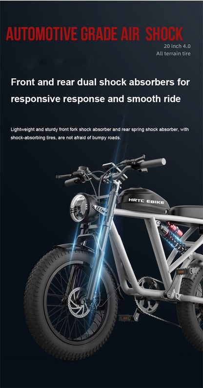 Electric Retro Motorcycle with Soft Tail, High Power Motor, Off-Road Motorbike, Off-road Bicycle, 20 Super Ebike, 48V, 1500W
