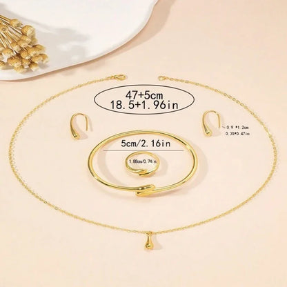 Ladies' Fashion Tear Bead Jewelry Set Gold Ring Necklace Bracelet Earring Four Piece Set Suitable For Engagement Jewelry Gifts