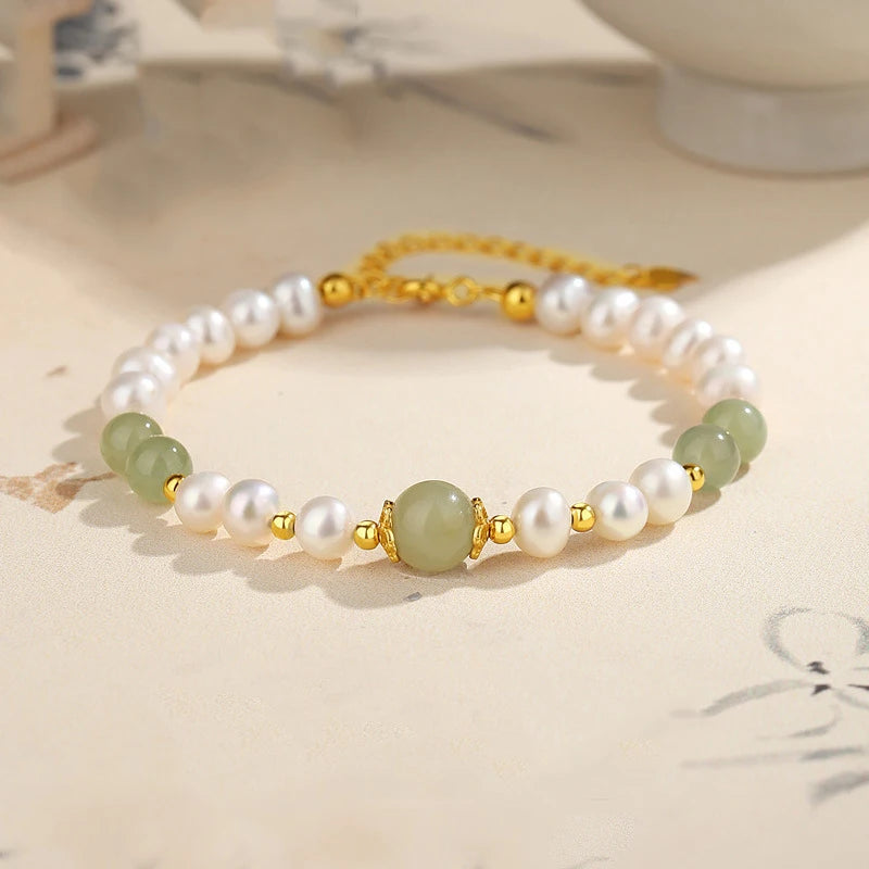 Jades Jewelry For Wedding Women Girlfriend Christmas Gifts Agates Elastic Bangle Bracelets Green Stone Beads Bracelet Crystal